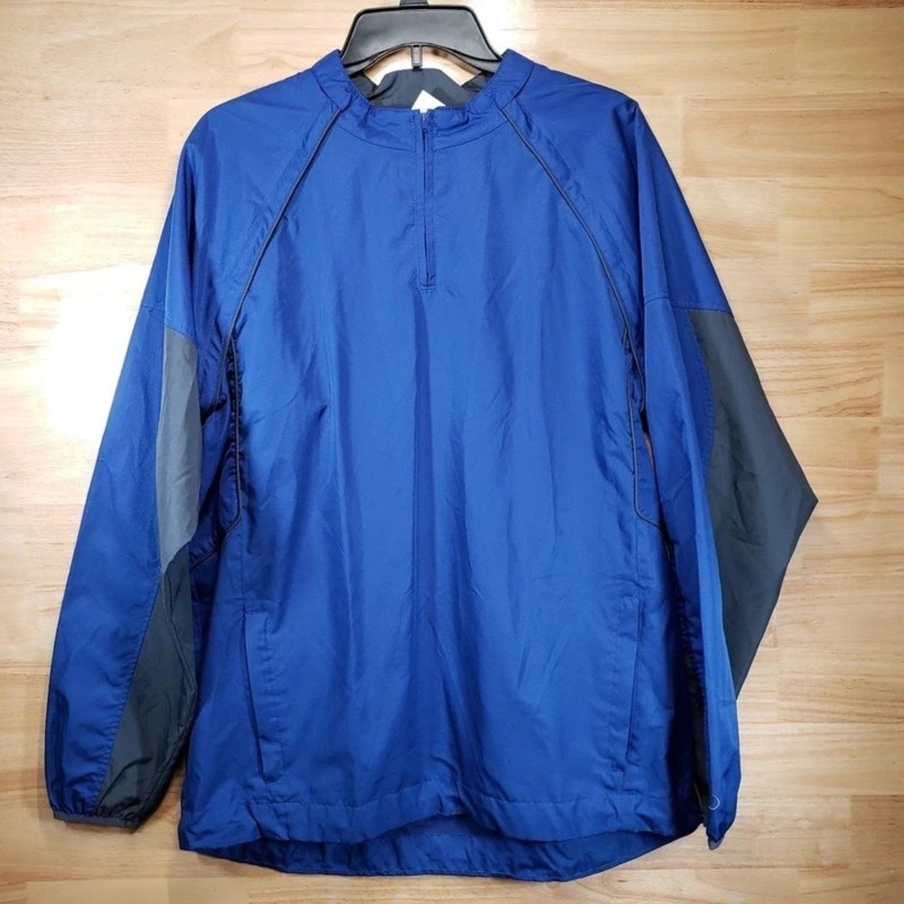 Rawlings Mens M Blue Convertible 1/4 Zip Windbreaker Jacket Removable Sleeves